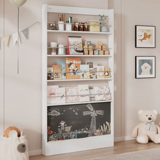 Estante infantil 100x10x180 cm - 4 níveis, proteção contra quedas, atrás da porta - Branco