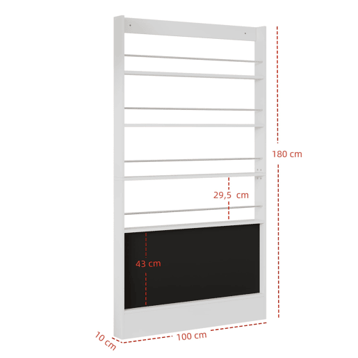 Estante infantil 100x10x180 cm - 4 níveis, proteção contra quedas, atrás da porta - Branco