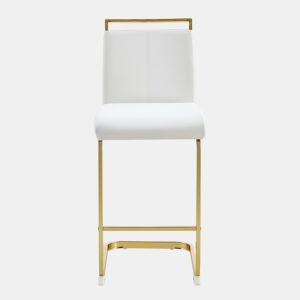 Bancos de bar 2 unidades - estilo nórdico, couro sintético branco, pernas em metal dourado