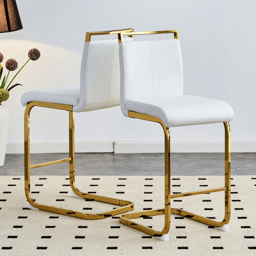 Bancos de bar 2 unidades - estilo nórdico, couro sintético branco, pernas em metal dourado