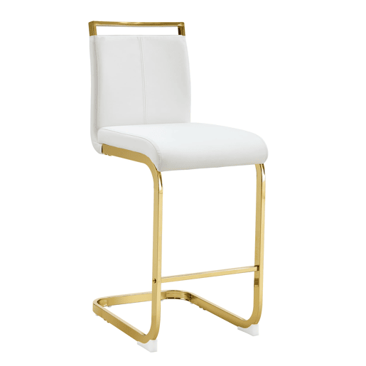 Bancos de bar 2 unidades - estilo nórdico, couro sintético branco, pernas em metal dourado