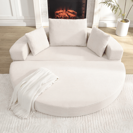 Sofá-cama dobrável 173x176 cm - Modular, almofadas, estofado em veludo cotelê - Bege claro