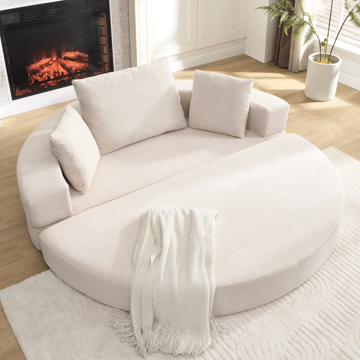 Sofá-cama dobrável 173x176 cm - Modular, almofadas, estofado em veludo cotelê - Bege claro