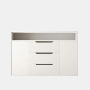 Aparador 120x40 cm - 3 gavetas, portas duplas, prateleira aberta, cantos arredondados - Branco
