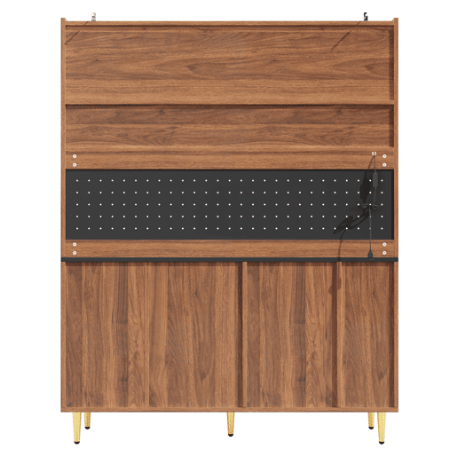 Armário alto para sala 145x39x171 cm - prateleiras ajustáveis, LED, gaveta com garrafeira - nogueira Armário alto para sala 145x39x171 cm - prateleiras ajustáveis, LED, gaveta com garrafeira - nogueira