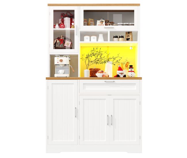 Armario alto 104x40x180 cm - vitrina led para cocina y salón - blanco