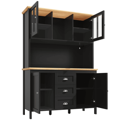 Armário alto 120x40x179 cm - 4 portas, 3 gavetas, LED - Preto Armário alto 120x40x179 cm - 4 portas, 3 gavetas, LED - Preto