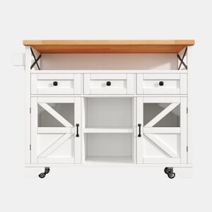 Carrinho de cozinha multifuncional 120x60x90cm - LED, mesa dobrável, 3 gavetas, 2 portas - Branco