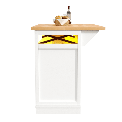 Carrinho de cozinha multifuncional 120x60x90cm - LED, mesa dobrável, 3 gavetas, 2 portas - Branco