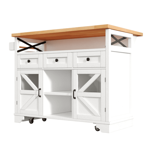 Carrinho de cozinha multifuncional 120x60x90cm - LED, mesa dobrável, 3 gavetas, 2 portas - Branco