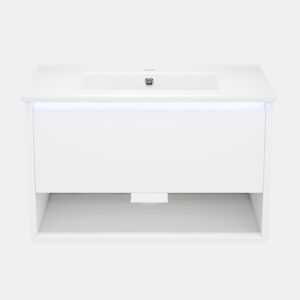 Móvel de casa de banho 76x46x45 cm - Suspensório, gaveta, prateleira aberta, sensor LED - Branco