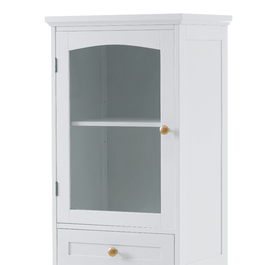 Armário de casa de banho 45x36x160 cm - portas de vidro, 2 armários, 2 gavetas, puxadores dourados - branco