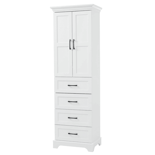 Armário de casa de banho 57x38x180 cm - 3 gavetas e prateleiras ajustáveis - branco