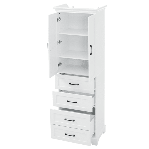 Armário de casa de banho 57x38x180 cm - 3 gavetas e prateleiras ajustáveis - branco