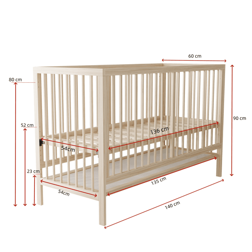 Móvel infantil combinado - multifuncional: berço, armário e estante giratória - Natural