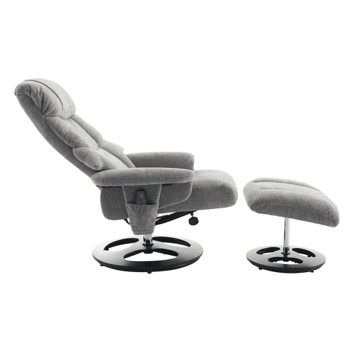 Poltrona relax 1 lugar - massagem, calor, reclinável, giratória 360° com apoio para os pés - cinzenta