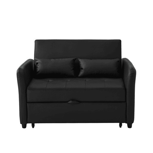 Sofá-cama multifuncional de 2 lugares - 3 níveis reclináveis, PU impermeável, conversível - Antique Black
