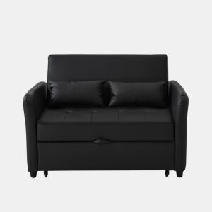 Sofá-cama multifuncional de 2 lugares - 3 níveis reclináveis, PU impermeável, conversível - Antique Black