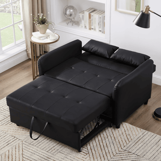 Sofá-cama multifuncional de 2 lugares - 3 níveis reclináveis, PU impermeável, conversível - Antique Black