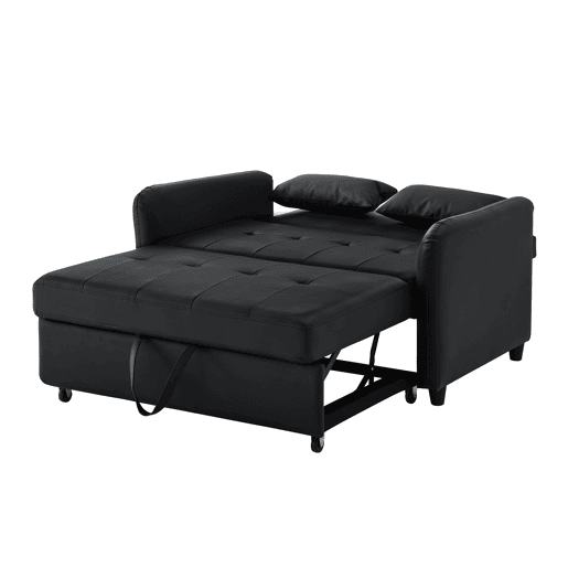 Sofá-cama multifuncional de 2 lugares - 3 níveis reclináveis, PU impermeável, conversível - Antique Black