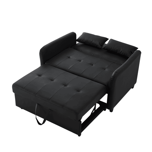 Sofá-cama multifuncional de 2 lugares - 3 níveis reclináveis, PU impermeável, conversível - Antique Black