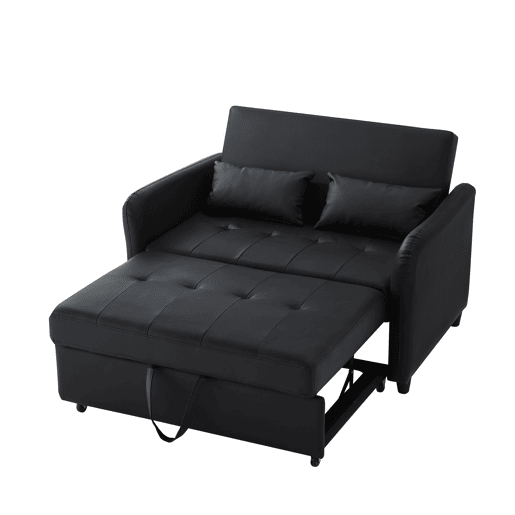 Sofá-cama multifuncional de 2 lugares - 3 níveis reclináveis, PU impermeável, conversível - Antique Black