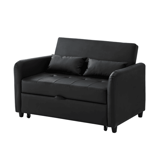 Sofá-cama multifuncional de 2 lugares - 3 níveis reclináveis, PU impermeável, conversível - Antique Black