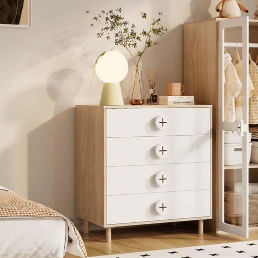 Mesa de cabeceira 80x54x90 cm - 4 gavetas, suporte reforçado, MDF lacado - Branco