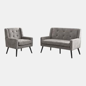 Conjunto de poltronas decorativas 1+2 lugares - espuma de alta densidade, pernas de madeira - cinza claro