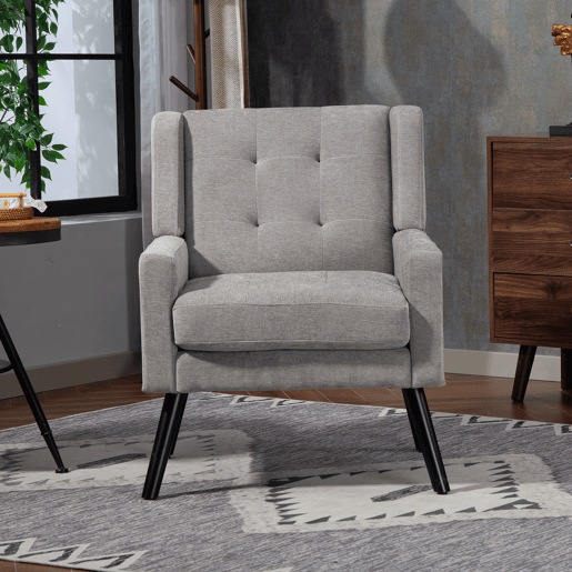 Conjunto de poltronas decorativas 1+2 lugares - espuma de alta densidade, pernas de madeira - cinza claro
