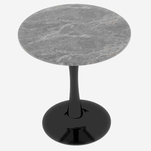 Mesa de centro 70 cm - Estilo mid-century, tampo redondo em mármore cinza escuro - Preto+Cinza