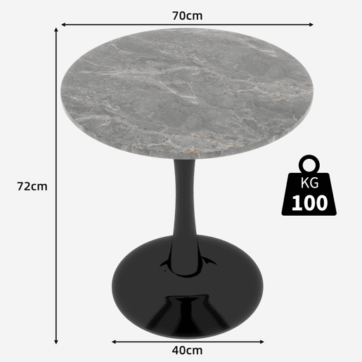 Mesa de centro 70 cm - Estilo mid-century, tampo redondo em mármore cinza escuro - Preto+Cinza