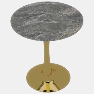 Mesa de centro 70 cm - estilo mid-century, tampo redondo em mármore cinza escuro - dourado