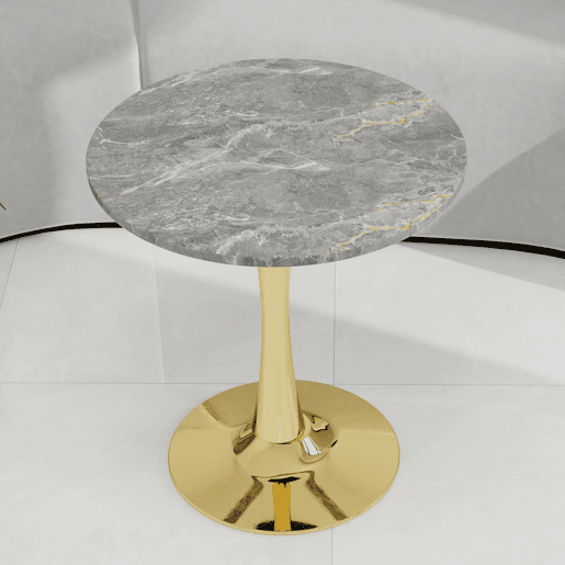 Mesa de centro 70 cm - estilo mid-century, tampo redondo em mármore cinza escuro - dourado