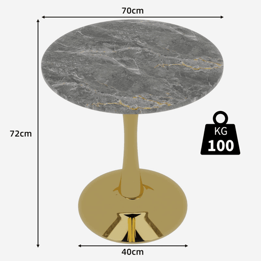 Mesa de centro 70 cm - estilo mid-century, tampo redondo em mármore cinza escuro - dourado