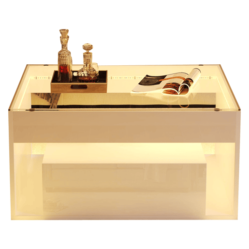 Mesa de centro 70x70x35 cm - Mesa auxiliar com 2 gavetas, mesa de sala com design perfurado, vidro temperado com LED, Branco