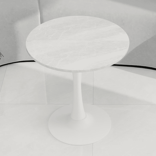 Mesa de café 70 cm - estilo moderno de meados do século, tampo redondo em mármore - branco
