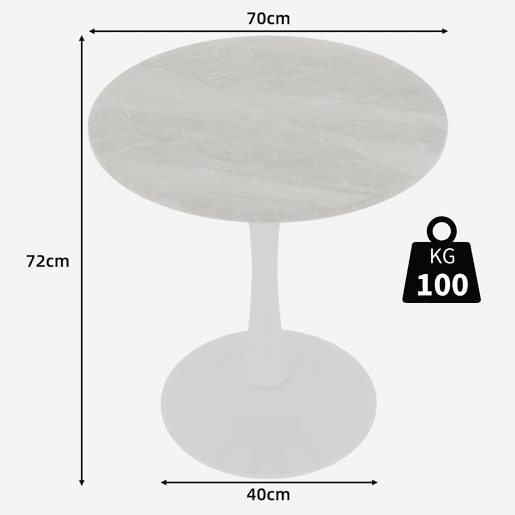 Mesa de café 70 cm - estilo moderno de meados do século, tampo redondo em mármore - branco