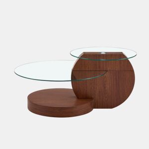 Mesa de centro - vidro de segurança de 2 níveis, design minimalista, MDF veado - TransparenteNogueira