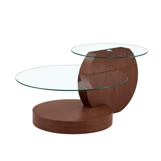 Mesa de centro - vidro de segurança de 2 níveis, design minimalista, MDF veado - TransparenteNogueira