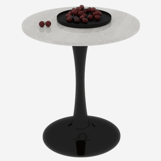 Mesa de centro 70 cm - estilo moderno de meados do século, tampo redondo em mármore - PretoBranco