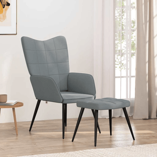 vidaXL Cadeira de descanso com banco tecido cinzento-claro