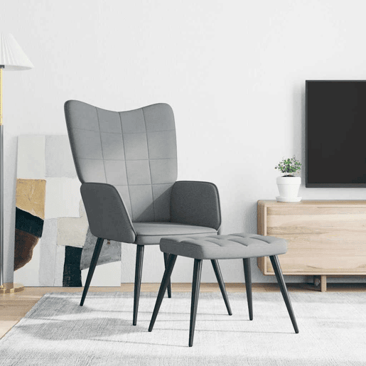 vidaXL Cadeira de descanso com banco tecido cinzento-claro
