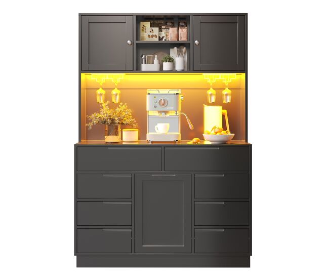Armario alto moderno 120×40×183,5cm - led, 8 cajones, usb, estantes regulables - negro