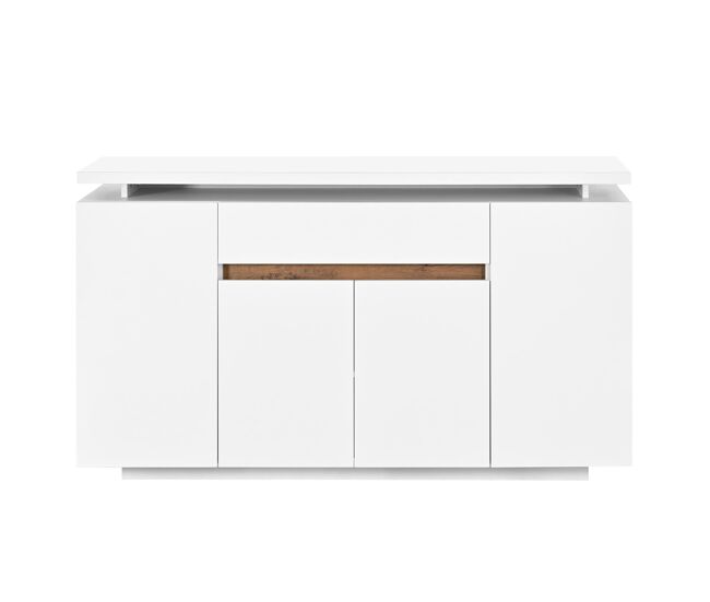 Aparador 140x40x80 cm - 1 cajón, 4 puertas, led, salón, pasillo o cocina - blanco