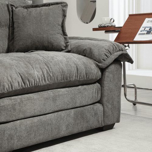 Sofá de 2 lugares + 1 lugar - Chenille, acolchoado duplo, almofadas decorativas - Cinza