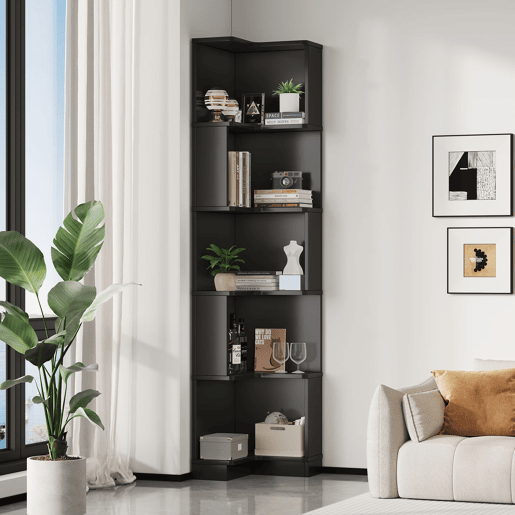 Estante de canto 63,5x45x175 cm - LED RGB com app, em L, 5 prateleiras - preto Estante de canto 63,5x45x175 cm - LED RGB com app, em L, 5 prateleiras - preto