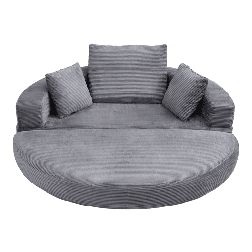 Sofá-cama dobrável 173x176 cm - Modular, almofadas incluídas, estofado em veludo cotelê - Cinza