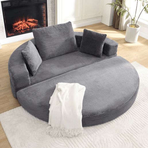 Sofá-cama dobrável 173x176 cm - Modular, almofadas incluídas, estofado em veludo cotelê - Cinza