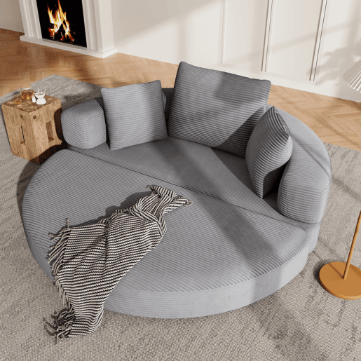 Sofá-cama dobrável 173x176 cm - Modular, almofadas incluídas, estofado em veludo cotelê - Cinza